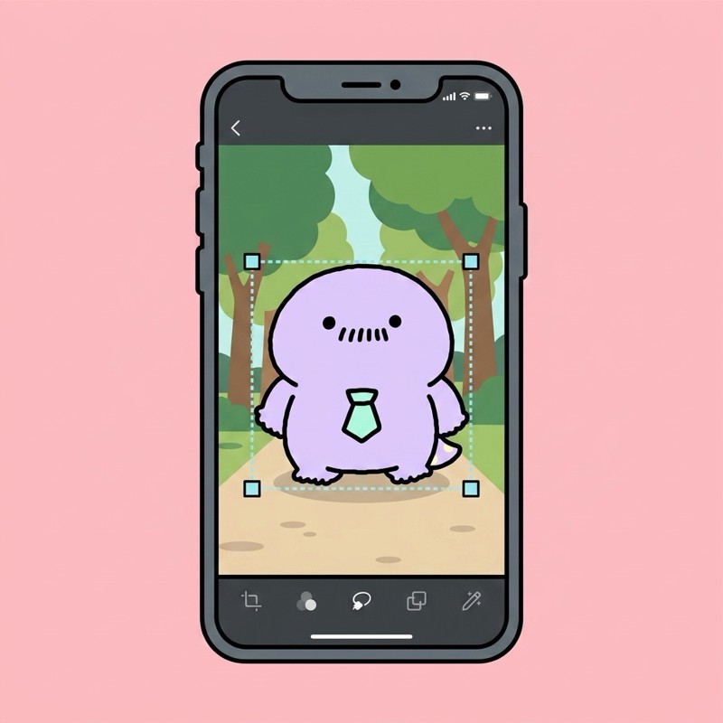 スマホでハンザキさんを合成しているシーン